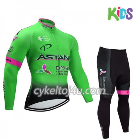 Cykeltrøje Langærmet + Cykelbukser 2017 Astana Pro Team Børn N002